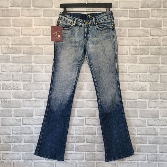 7 For All Mankind Embroidered Bootcut Ombre Jeans NEW 27 Blue Denim Wash - Picture 3 of 12